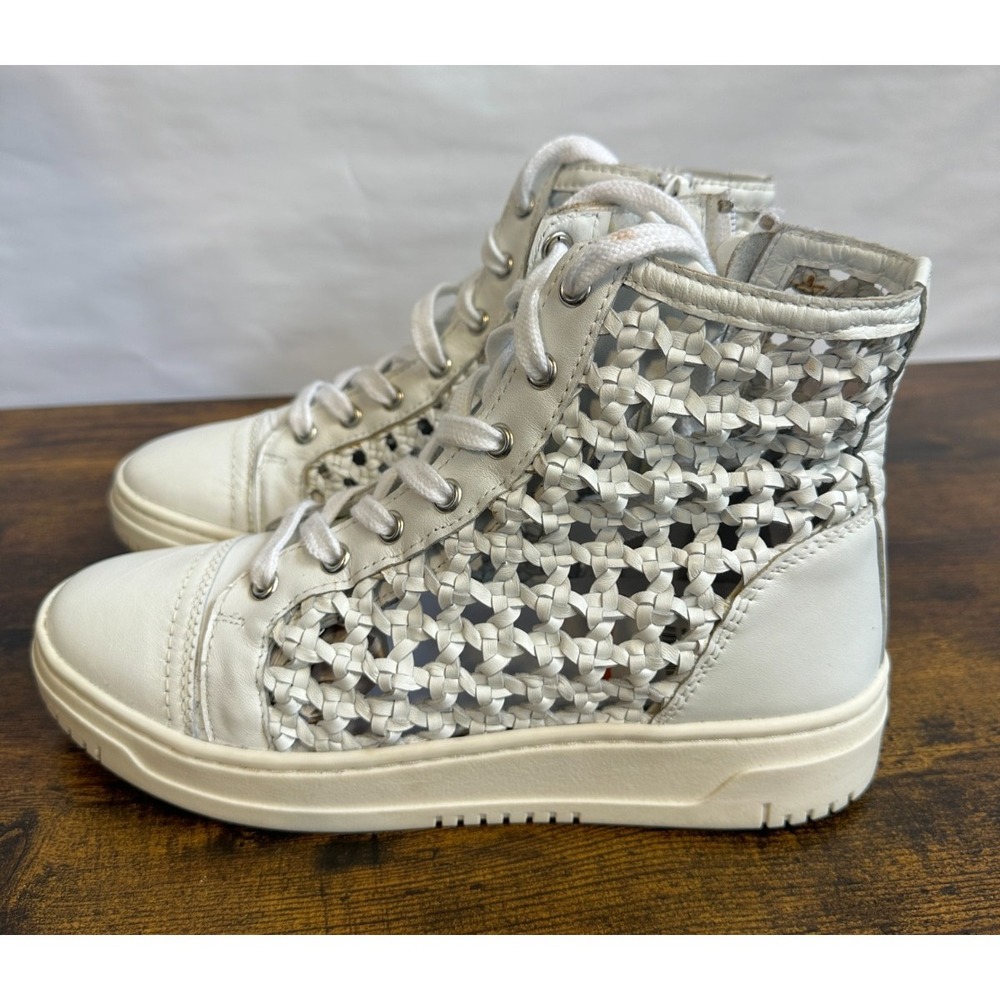 Free People Hayes High Top Sneakers White Woven Leather Lace Up Side Zip Size 8 - Picture 5 of 16
